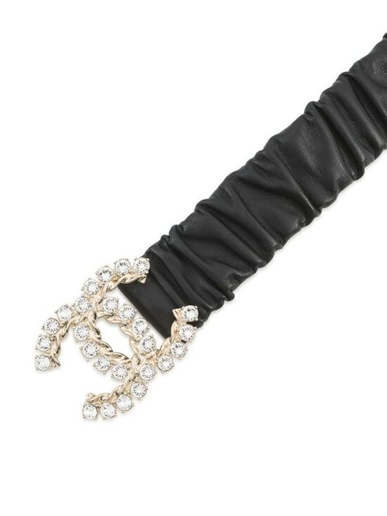 Chanel Belt CC Logo Rhinestone Leather 75 Black main image 4